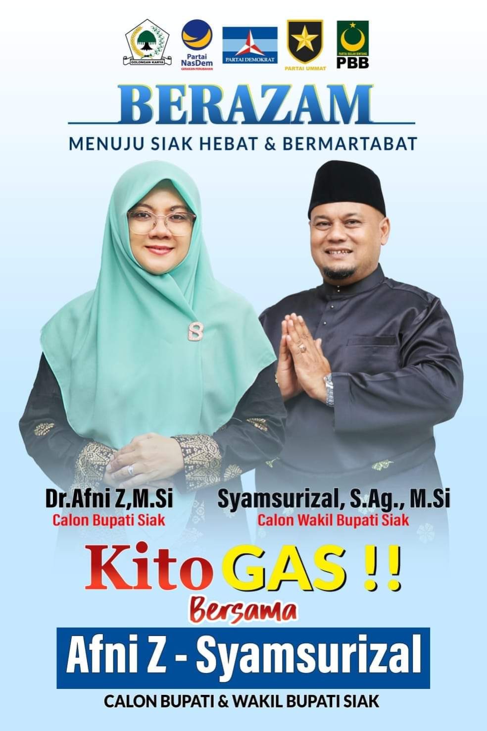 Besok Pasangan Calon Afni - Syamsurizal Gelar Deklarasi, Lanjut Daftar ke KPU Siak