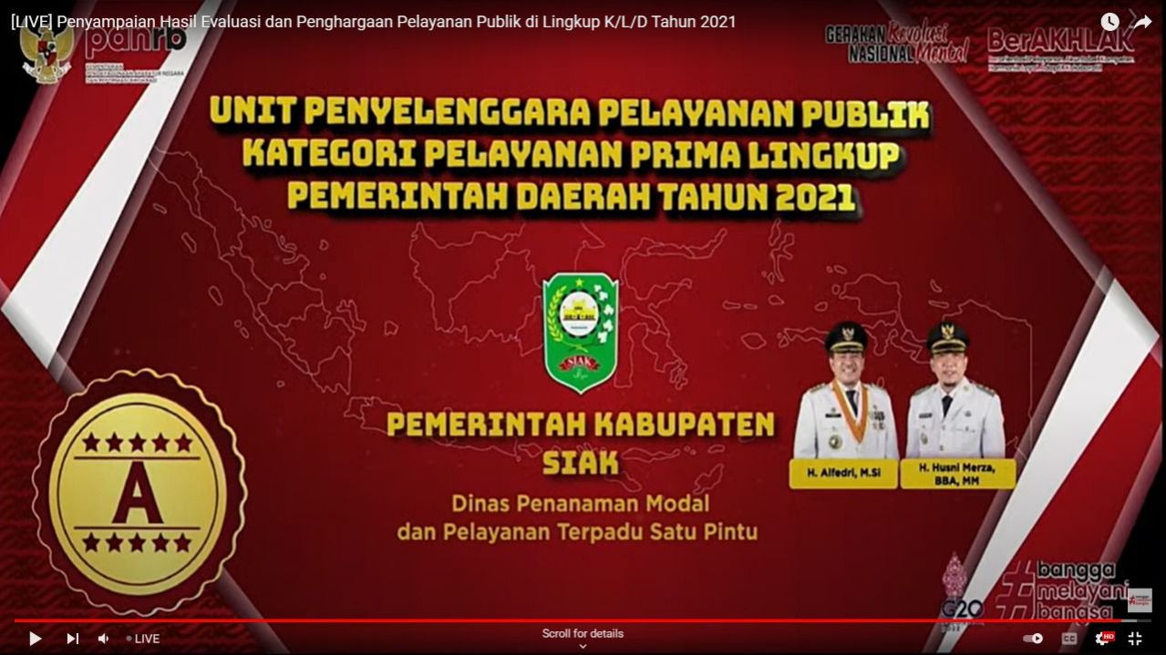 Bintang Lima untuk DPMPTSP Siak dari KemenPANRB
