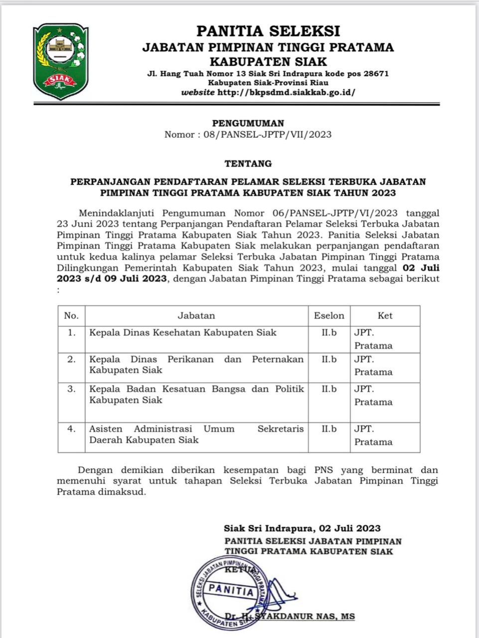Isi 7 Jabatan Kosong, 16 ASN di Siak Dinyatakan Lulus Seleksi JPTP